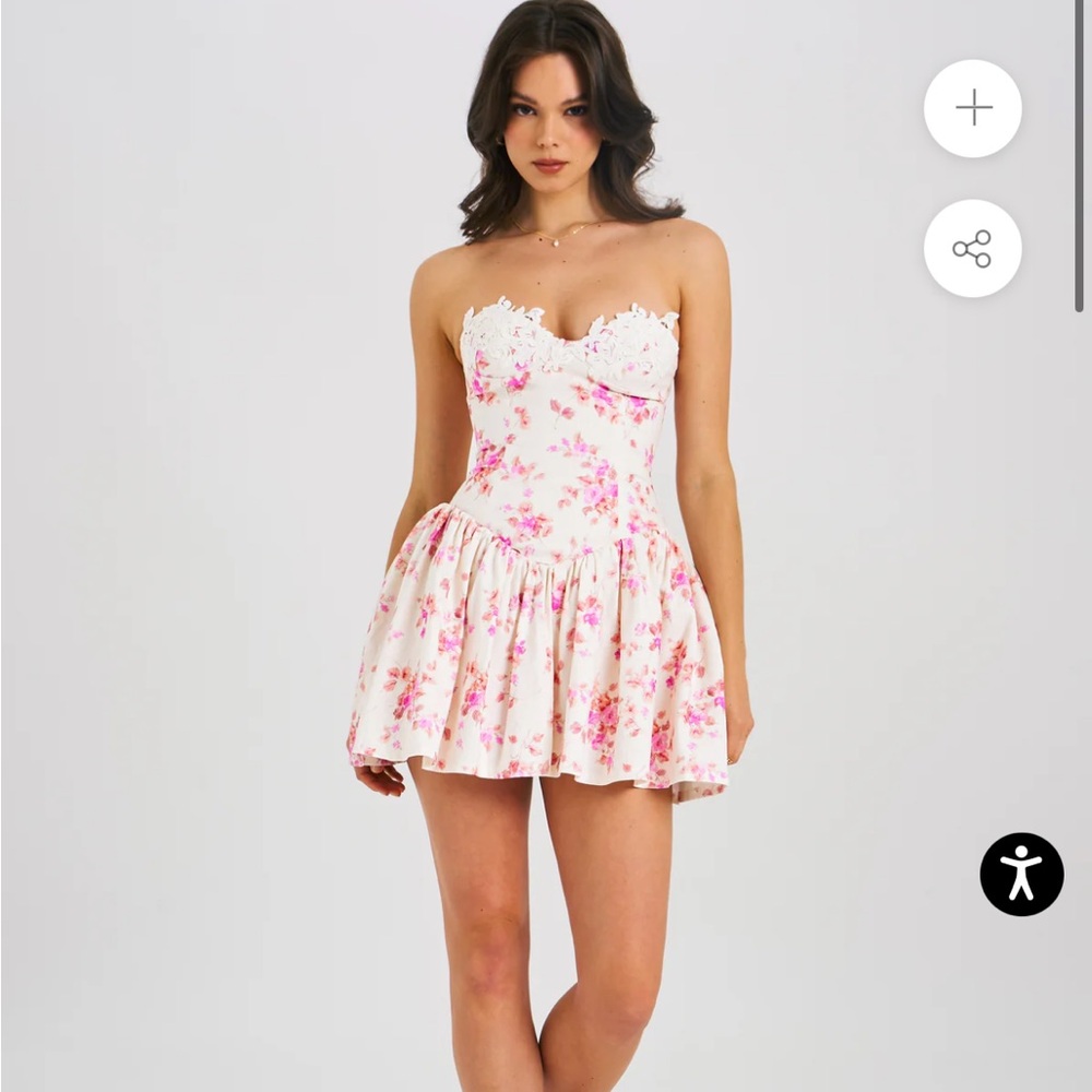 Miss Circle - Samara Floral Drop Waist Linen Corset Puffy Mini Dress